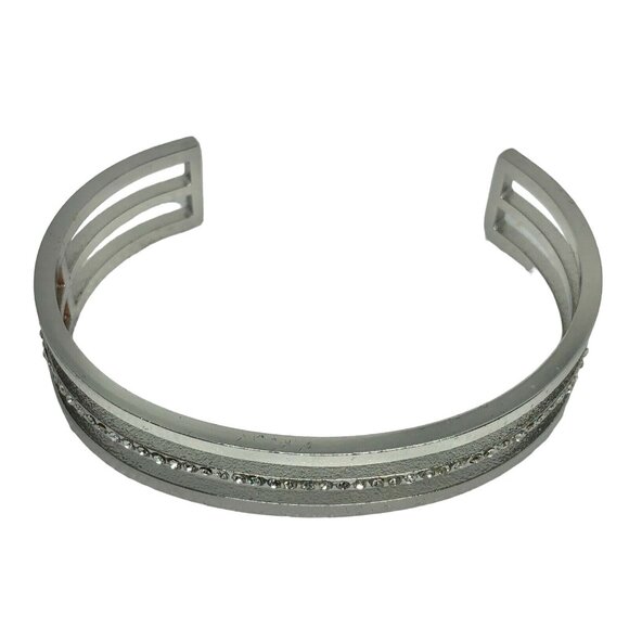 Silver-Tone Open Cuff Bracelet With Rhinestone Accent - Picture 1 of 5